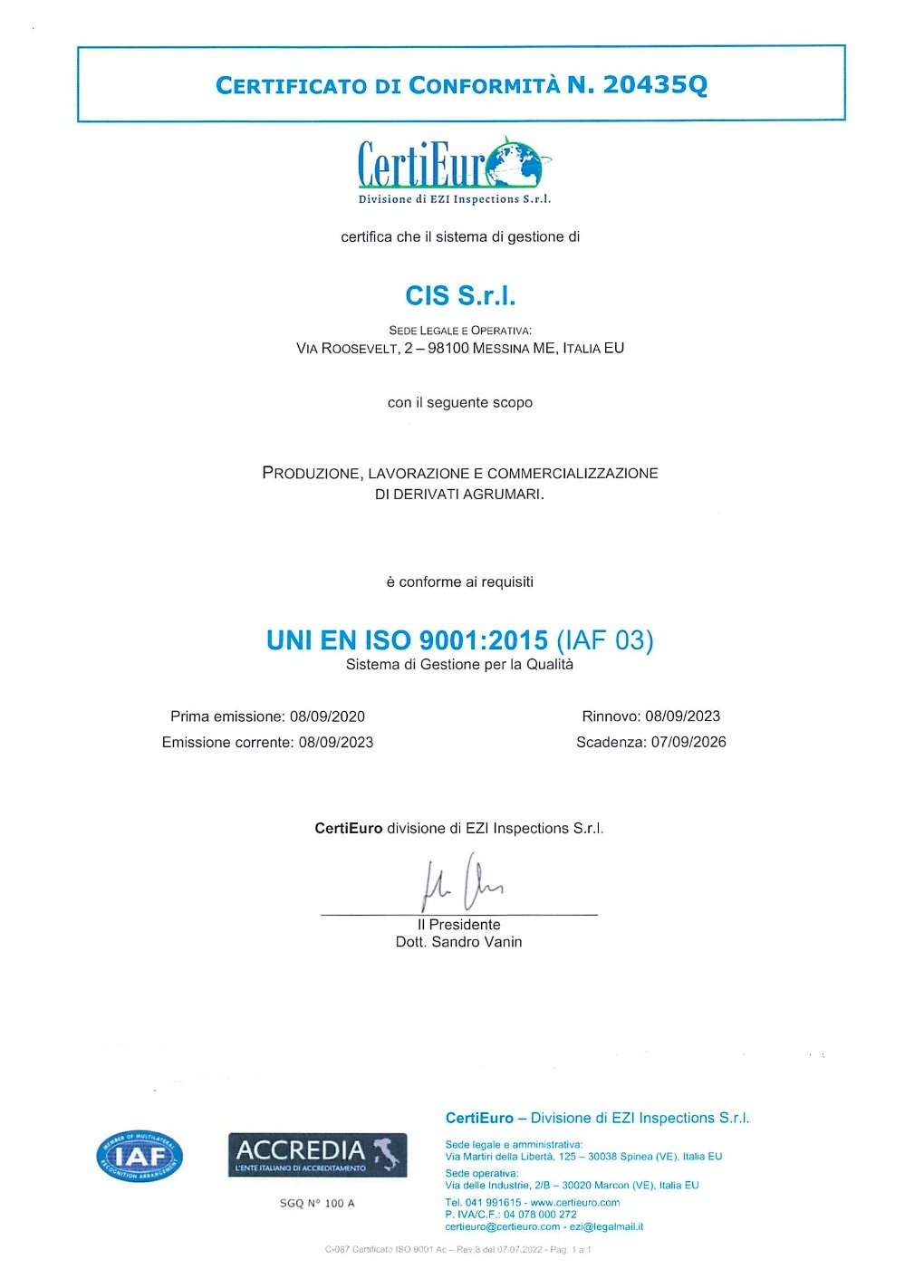 ISO 9001 certificate